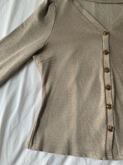 Curved Elegance Knit Cardigan - Khaki